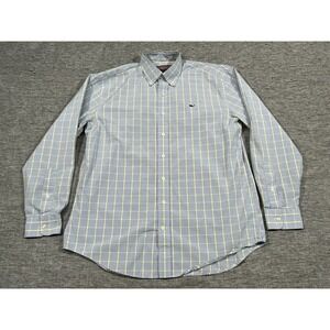 Vineyard Vines Whale Shirt Mens Medium Blue White Yellow Plaid Long Sleeve